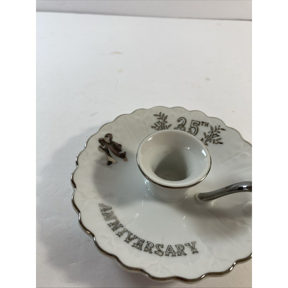 Lefton 25th Anniversary Fingertip Porcelain Candle Holder Plate Japan